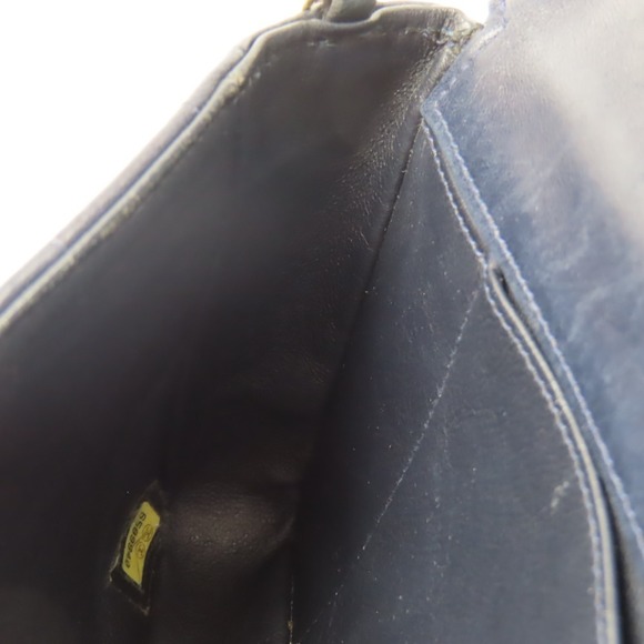 CHANEL Chocolate Bar Stitch Chain Shoulder Bag Coco Mark Lambskin Navy Blue - Picture 15 of 16